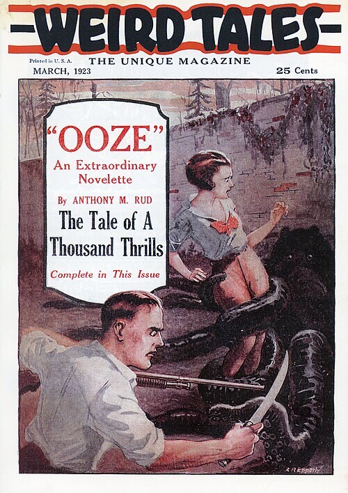 Weird Tales cover, March 1923, by Richard R. Epperly, illustrating Ooze